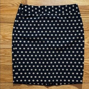 LOFT Tan and Black Polka Dotted Pencil Skirt